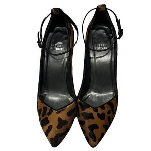 Stuart Weitzman Leopard Print Calf Hair d'Orsay Pumps Ankle Strap Sz 8